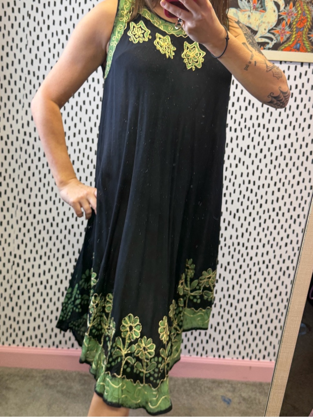 S.R FASHION black and green dress nwt one size light weight dress